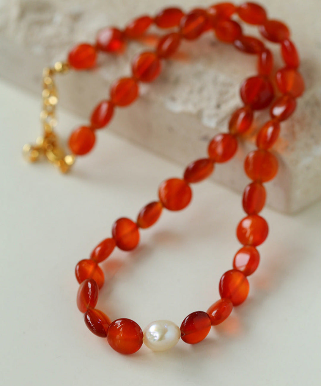 Vantage Red Agate Baroque Pearl Necklace-Gembea Jewelry