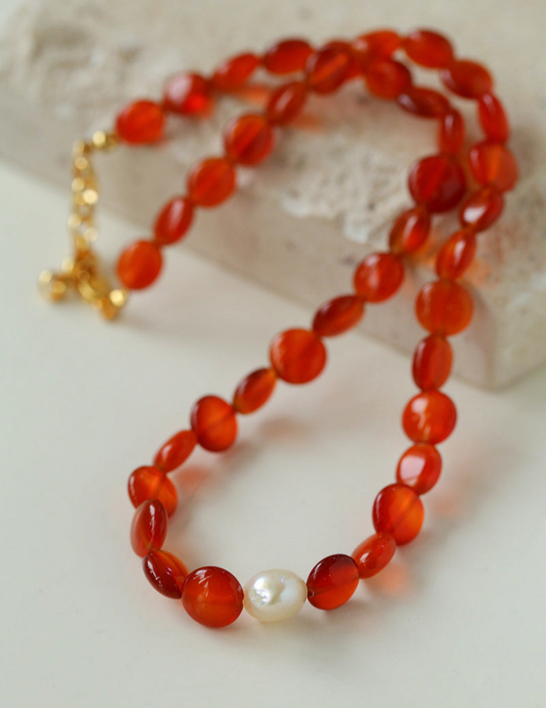 Vantage Red Agate Baroque Pearl Necklace-Gembea Jewelry