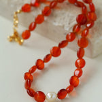 Vantage Red Agate Baroque Pearl Necklace-Gembea Jewelry