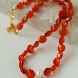 Vantage Red Agate Baroque Pearl Necklace-Gembea Jewelry