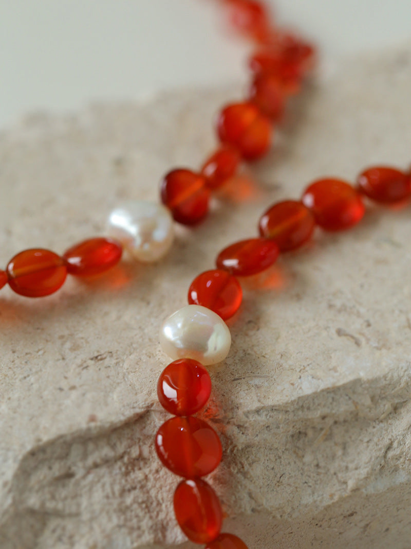 Vantage Red Agate Baroque Pearl Necklace-Gembea Jewelry