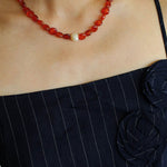 Vantage Red Agate Baroque Pearl Necklace-Gembea Jewelry