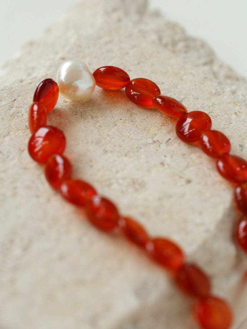 Vantage Red Agate Baroque Pearl Necklace-Gembea Jewelry