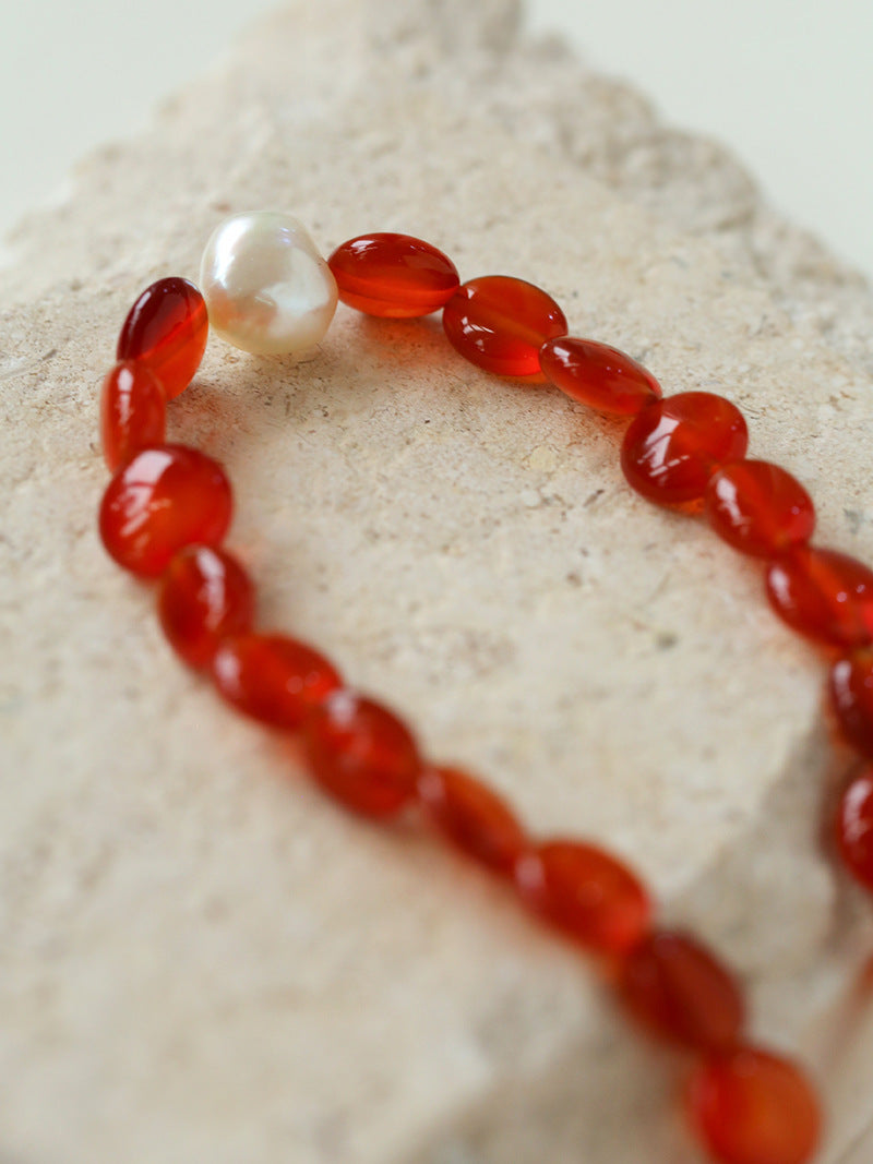 Vantage Red Agate Baroque Pearl Necklace-Gembea Jewelry