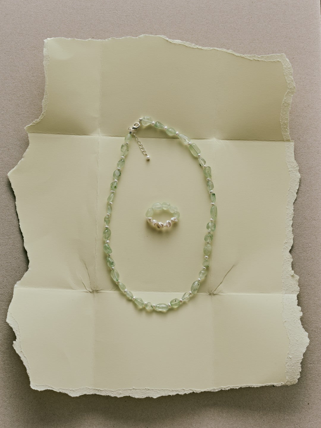 Verdant Flow Irregular Prehnite Pearl Necklace gembea jewelry
