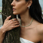 Verdant Flow Irregular Prehnite Pearl Ring gembea jewelry