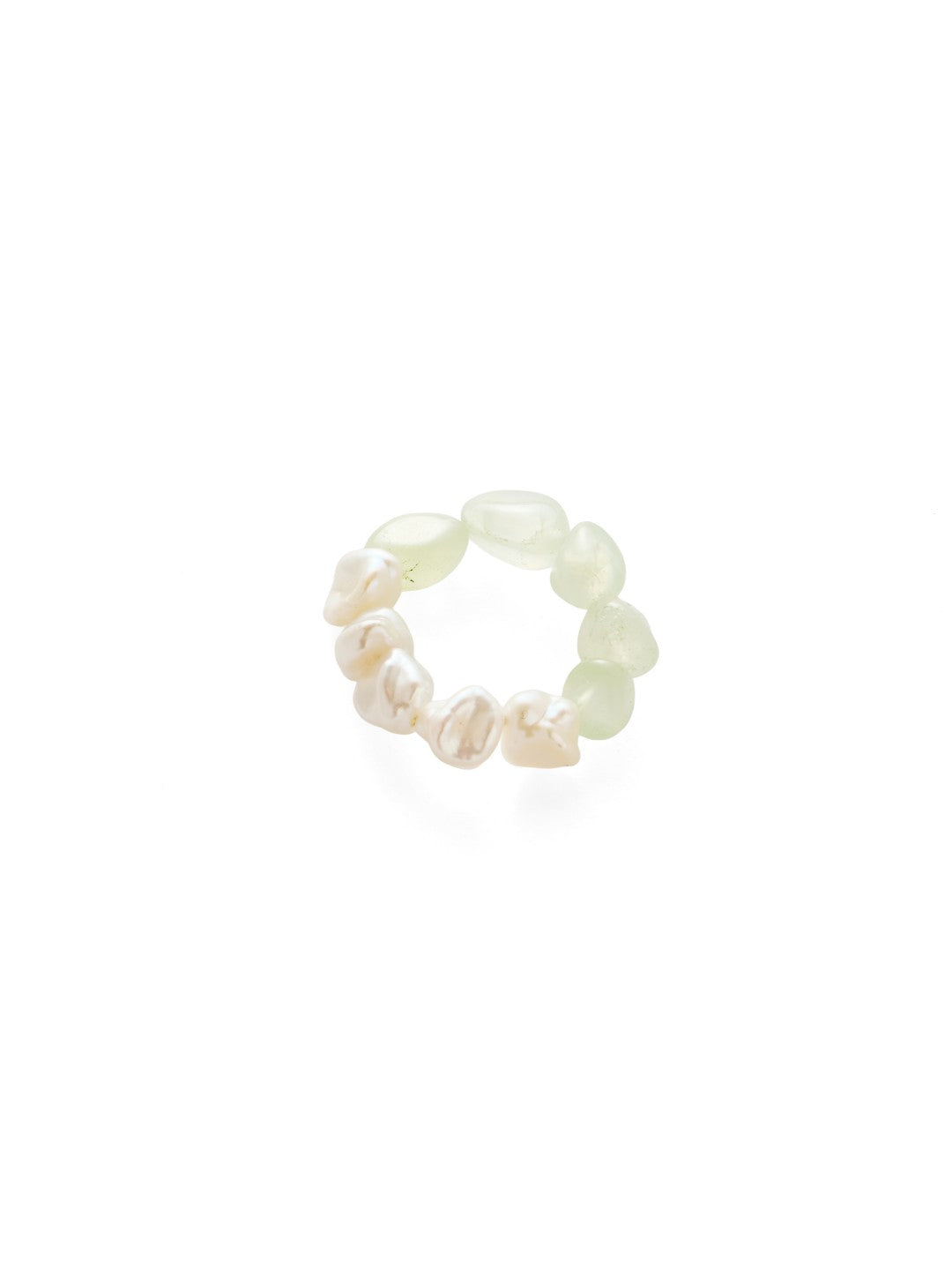 Verdant Flow Irregular Prehnite Pearl Ring gembea jewelry