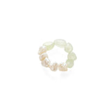 Verdant Flow Irregular Prehnite Pearl Ring gembea jewelry