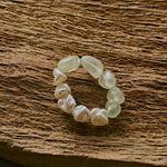 Verdant Flow Irregular Prehnite Pearl Ring gembea jewelry