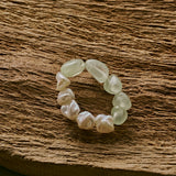 Verdant Flow Irregular Prehnite Pearl Ring gembea jewelry