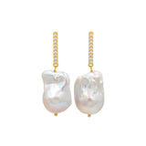 Vertical Zircon Baroque Pearl Drop Earrings GEMBEA JEWELRY