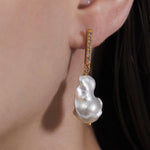 Vertical Zircon Baroque Pearl Drop Earrings GEMBEA JEWELRY