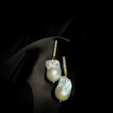 Vertical Zircon Baroque Pearl Drop Earrings GEMBEA JEWELRY