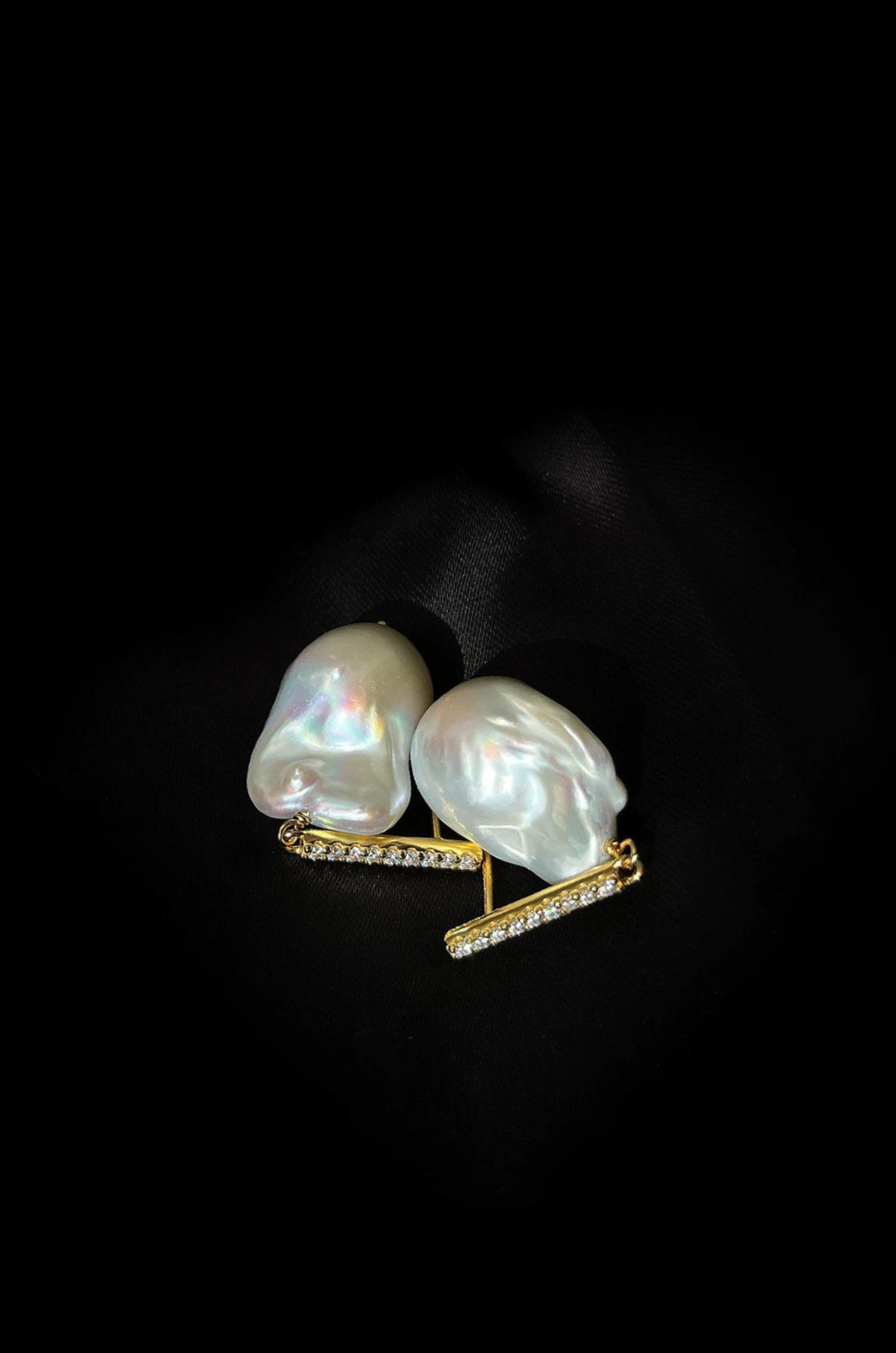 Vertical Zircon Baroque Pearl Drop Earrings GEMBEA JEWELRY