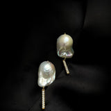 Vertical Zircon Baroque Pearl Drop Earrings GEMBEA JEWELRY