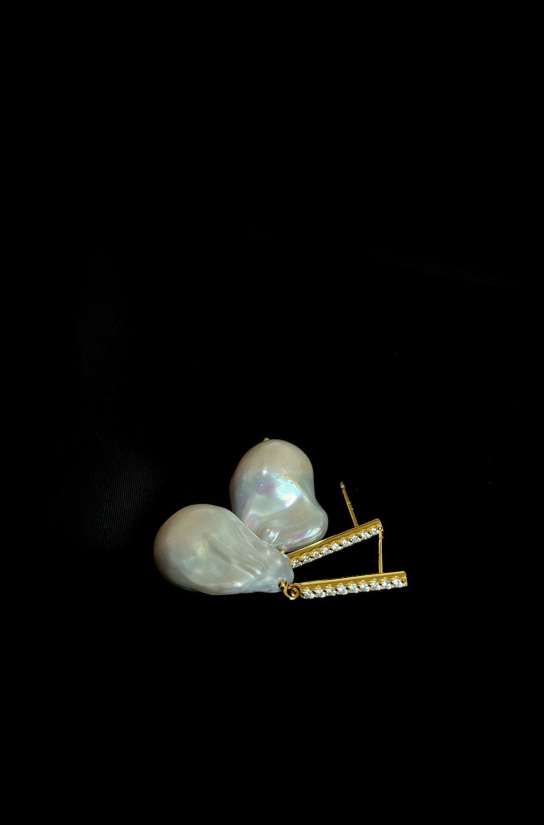 Vertical Zircon Baroque Pearl Drop Earrings GEMBEA JEWELRY