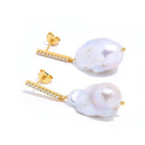 Vertical Zircon Baroque Pearl Drop Earrings GEMBEA JEWELRY