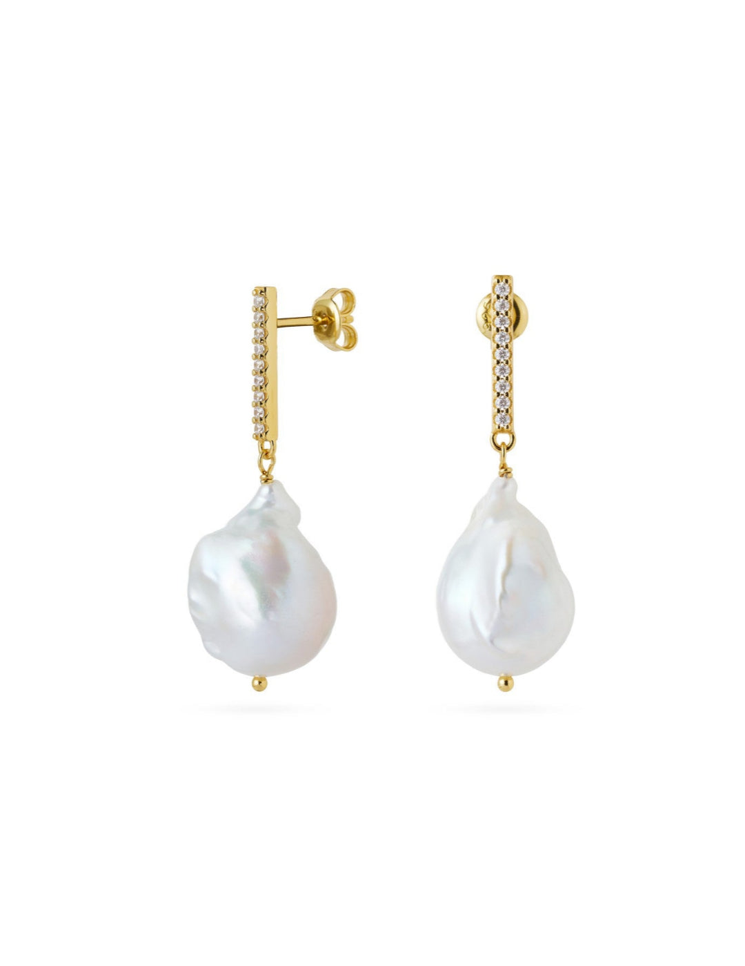 Vertical Zircon Baroque Pearl Drop Earrings gembea jewelry