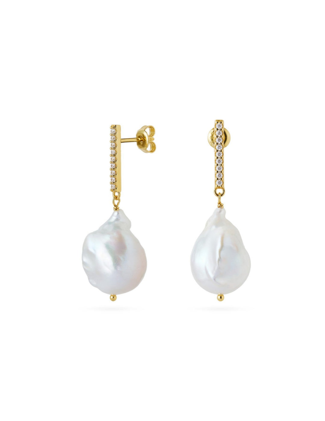 Vertical Zircon Baroque Pearl Drop Earrings gembea jewelry