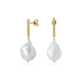 Vertical Zircon Baroque Pearl Drop Earrings gembea jewelry