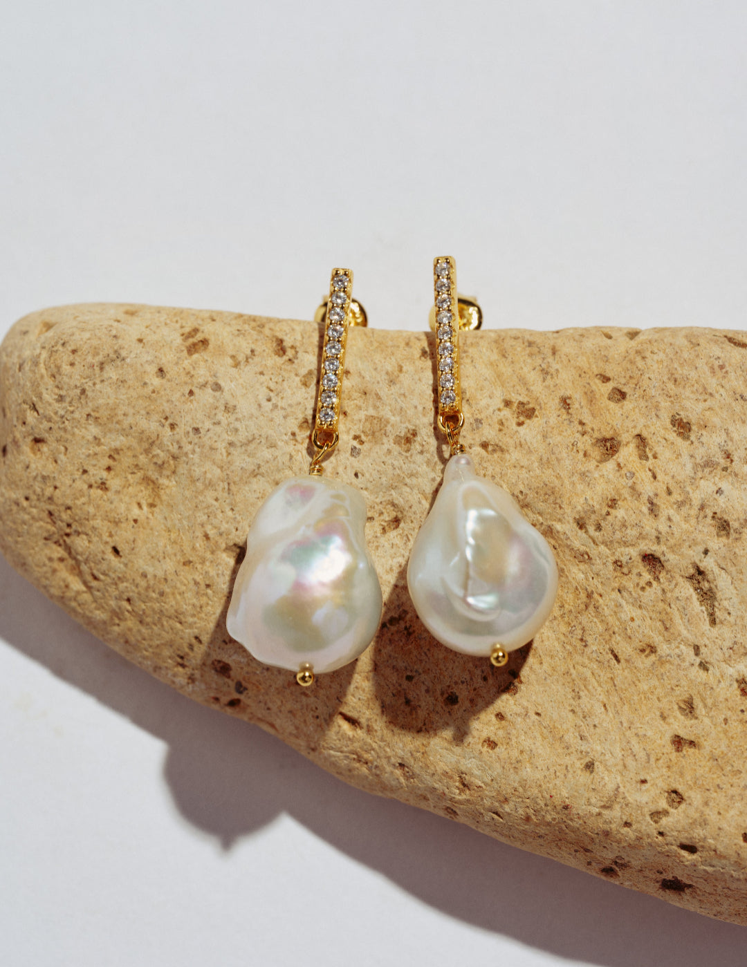 Vertical Zircon Baroque Pearl Drop Earrings gembea jewelry