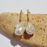 Vertical Zircon Baroque Pearl Drop Earrings gembea jewelry