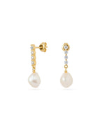 Vertical Zircon Freshwater Pearl Earrings