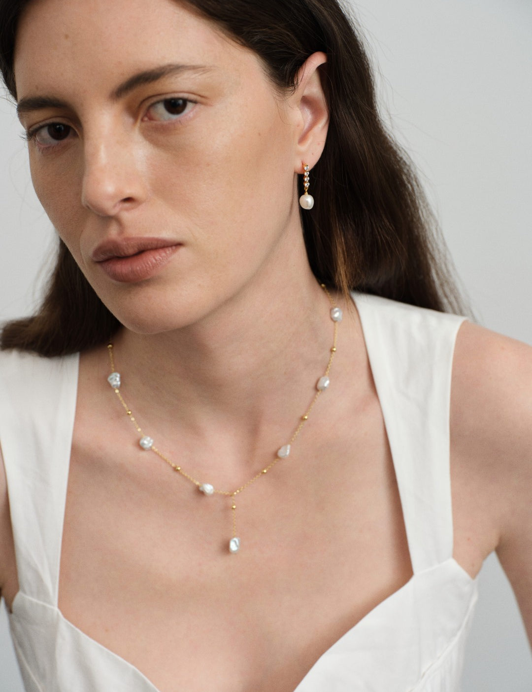 Vertical Zircon Freshwater Pearl Earrings gembea jewelry