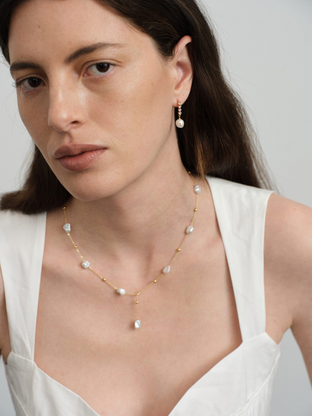 Vertical Zircon Freshwater Pearl Earrings gembea jewelry