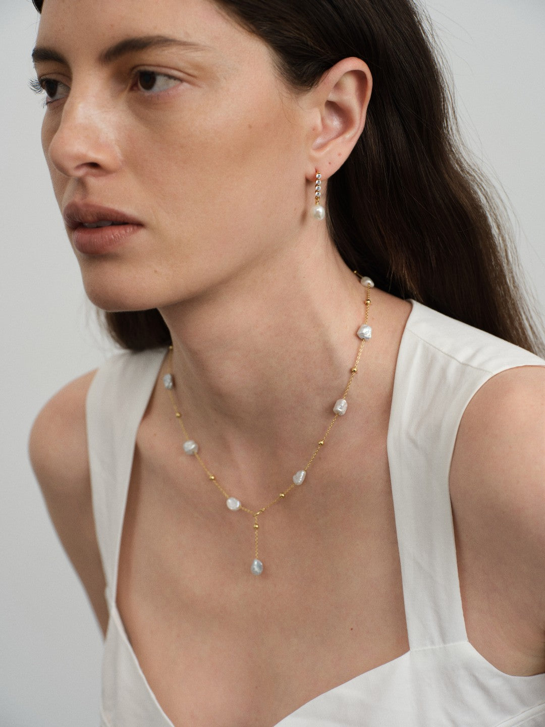 Vertical Zircon Freshwater Pearl Earrings gembea jewelry