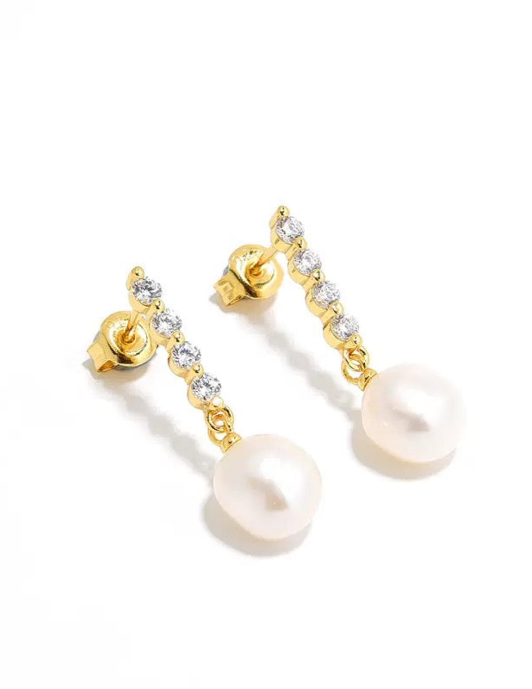 Vertical Zircon Freshwater Pearl Earrings GEMBEA JEWELRY