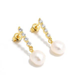 Vertical Zircon Freshwater Pearl Earrings GEMBEA JEWELRY