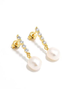Vertical Zircon Freshwater Pearl Earrings GEMBEA JEWELRY