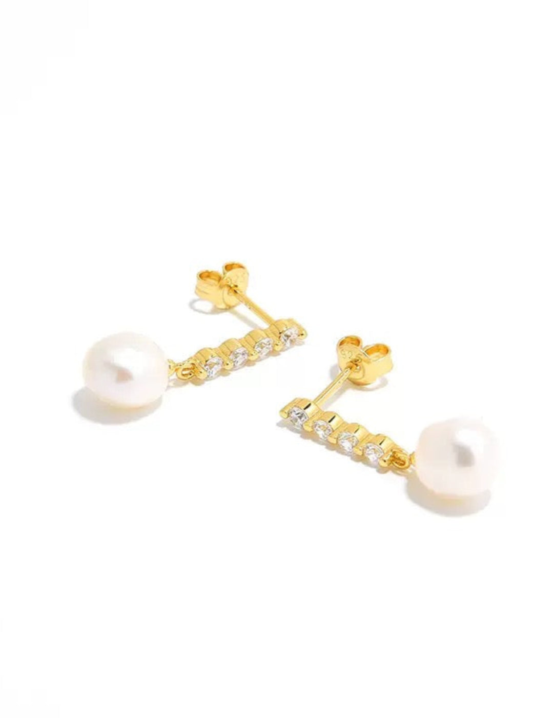 Vertical Zircon Freshwater Pearl Earrings GEMBEA JEWELRY