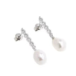 Vertical Zircon Freshwater Pearl Earrings GEMBEA JEWELRY