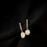 Vertical Zircon Freshwater Pearl Earrings GEMBEA JEWELRY