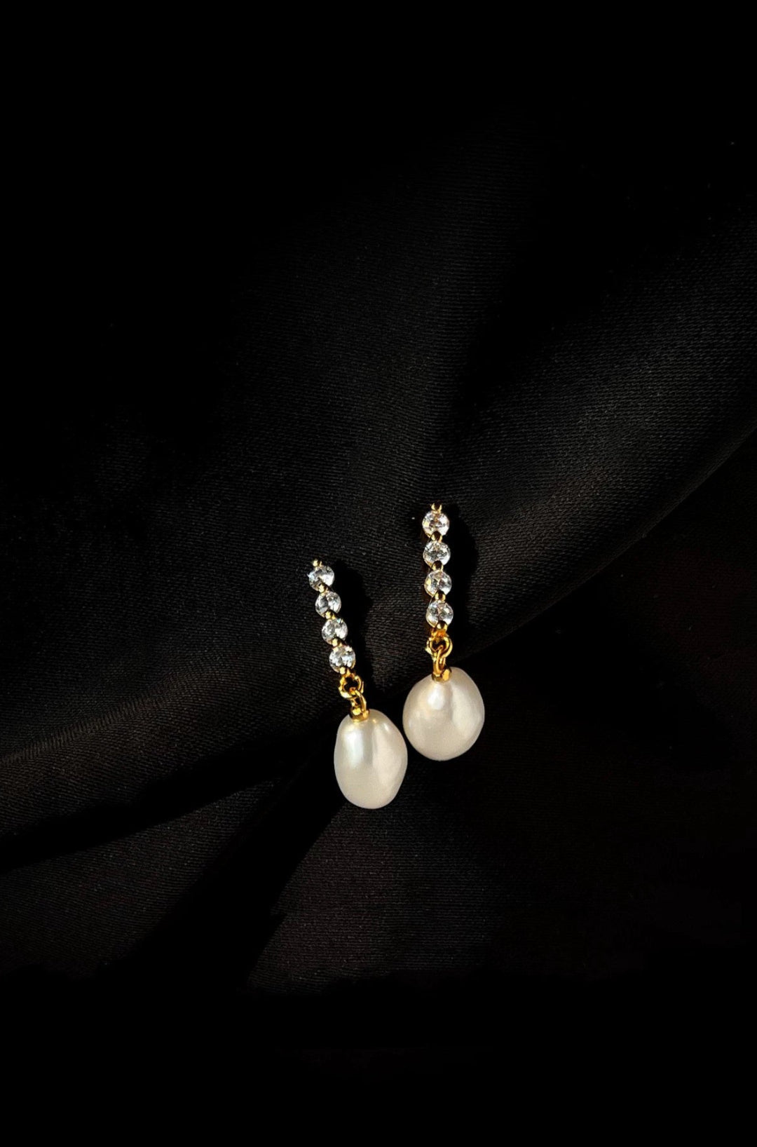 Vertical Zircon Freshwater Pearl Earrings GEMBEA JEWELRY