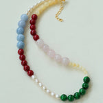 Vibrant Multicolored Gemstone Pearl Beaded Necklace gembea jewelry