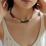 Vibrant Multicolored Gemstone Pearl Beaded Necklace gembea jewelry