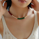 Vibrant Multicolored Gemstone Pearl Beaded Necklace gembea jewelry