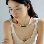 Vibrant Multicolored Gemstone Pearl Beaded Necklace gembea jewelry