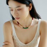 Vibrant Multicolored Gemstone Pearl Beaded Necklace gembea jewelry