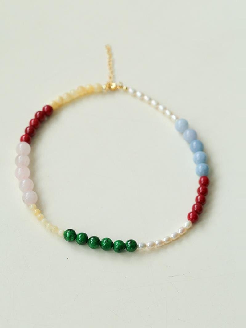 Vibrant Multicolored Gemstone Pearl Beaded Necklace gembea jewelry