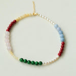 Vibrant Multicolored Gemstone Pearl Beaded Necklace gembea jewelry