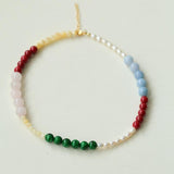 Vibrant Multicolored Gemstone Pearl Beaded Necklace gembea jewelry