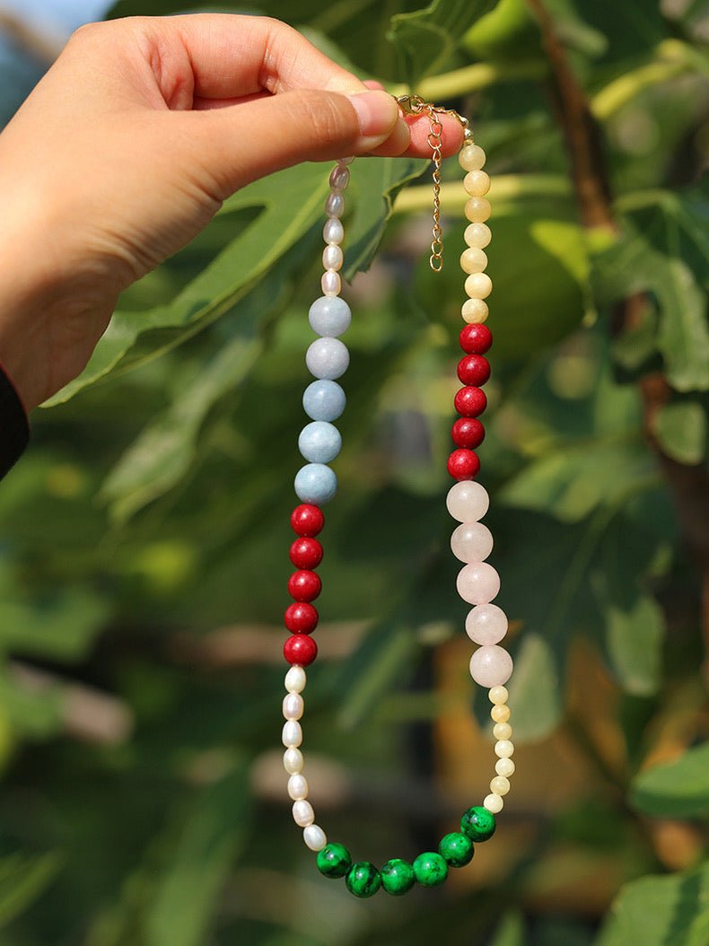 Vibrant Multicolored Gemstone Pearl Beaded Necklace gembea jewelry