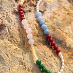 Vibrant Multicolored Gemstone Pearl Beaded Necklace gembea jewelry