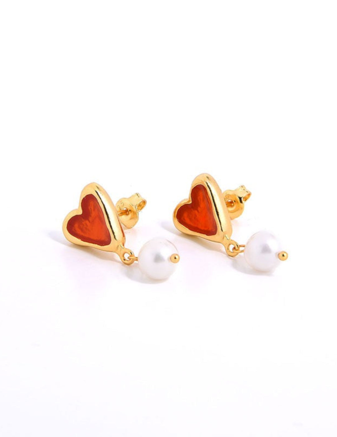 Vintage Heart-shaped Enamel Pearl Earrings gembea jewelry