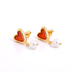 Vintage Heart-shaped Enamel Pearl Earrings gembea jewelry