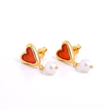 Vintage Heart-shaped Enamel Pearl Earrings gembea jewelry